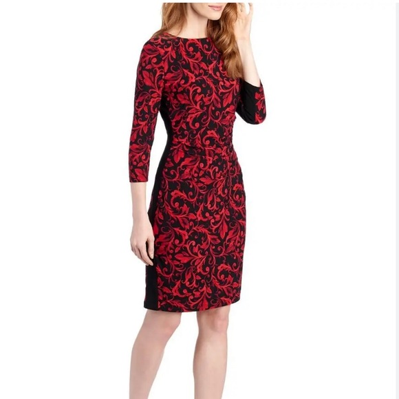 Anne Klein Ladies Size Large Black Red Floral Career Dress - Picture 1 of 9